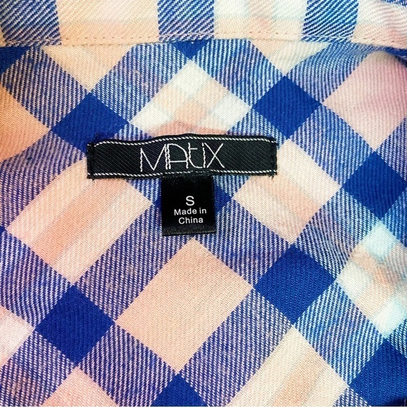 Matix blue tan plaid flannel button up women's shirt S - Picture 6 of 11